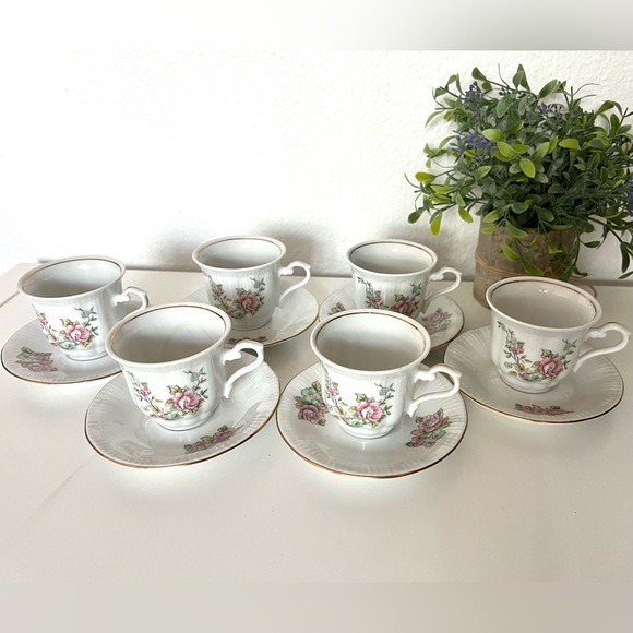 12 Pcs Vintage Floral Walbrzych Rose Set Bone China Porcelain Poland Tea Coffee - Picture 1 of 13